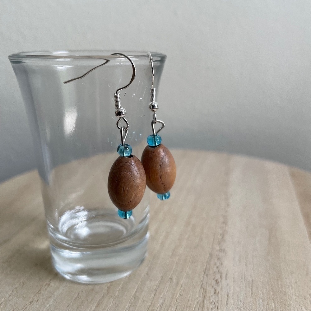 Sky Wood Beaded Earrings